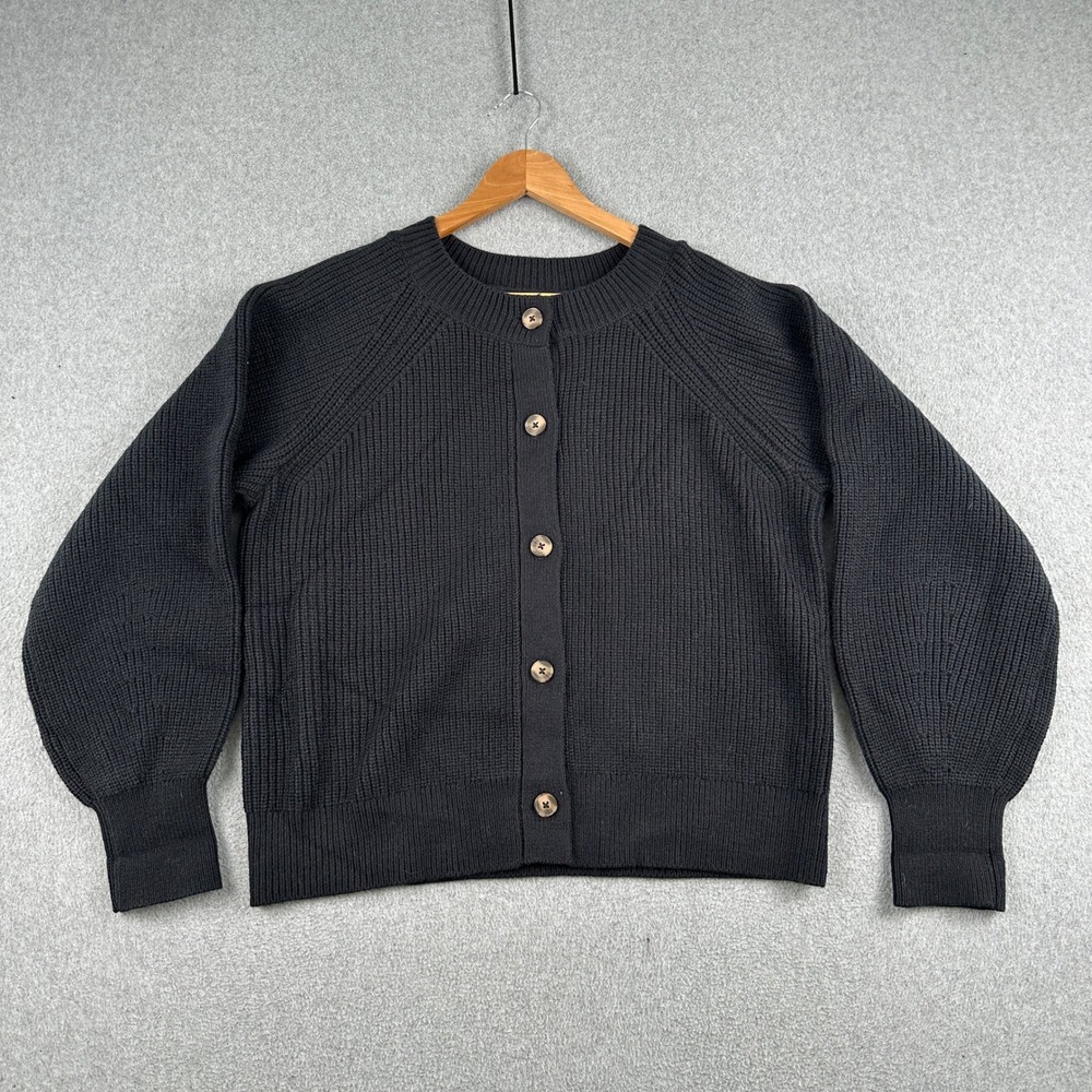 Banana Republic Cardigan Womens XL Black Ribbed Knit Button Front Raglan Sweater